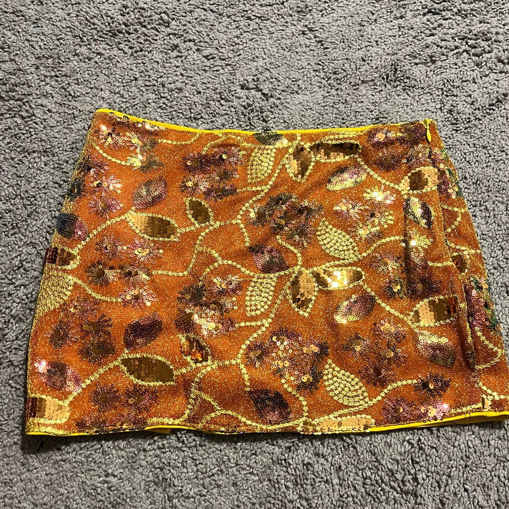 Yellow Sequin Floral Mini Skirt with Pink Accents - Picture 6 of 6